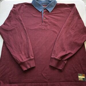 Vtg 90s WearGuard Dura-Tough XXL Burgundy Rugby Polo Shirt Denim Collar Workwear